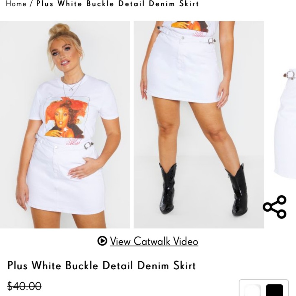 Plus White Buckle Detail Denim Skirt